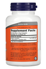NOW Acetyl-L-Carnitine  500 mg  100 Veg Capsul. USA.46.