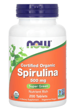 NOW Foods, Certified Organic Spirulina, 500 mg, 200 Tablet.Abd Menşei.38.