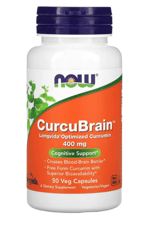 NOW Foods, CurcuBrain, Longvida  Cognitive Support, 400 mg, 50 Veg Capsules.