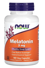 NOW Foods Mela tonın 3 mg 180 Veg Capsul. Usa Menşei.3930.