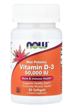 NOW Foods, Vitamin D-3, Max Potency, 50,000 IU, 50 Softgels.