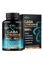 NUTRAHARMONY  GABA L-Theanine 900 mg - Made in USA - Magnesium  Vitamin B6 - Calm, Sleep, Relaxation & Mood Support - Gamma AminoButyric Acid, L-Theanine - Non-Habit Forming, Vegan - 120 Capsul.50..