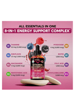 NUTRAHARMONY  Vitamin B-Complex B5 Pantothenic Acid  B12 Methylcobalamin  B1 Thiamine  B6 Pyridoxine  B7 Biotin  B9 Folic  B3 Niacinamide - B Complex Liquid Drops, Made in USA.