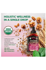 NUTRAHARMONY  Vitamin B-Complex B5 Pantothenic Acid  B12 Methylcobalamin  B1 Thiamine  B6 Pyridoxine  B7 Biotin  B9 Folic  B3 Niacinamide - B Complex Liquid Drops, Made in USA.