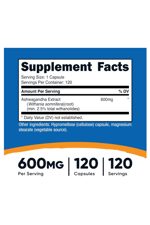 Nutricost Asvaganda Root Extract Herbal Supplement 600mg, 120 Capsules.