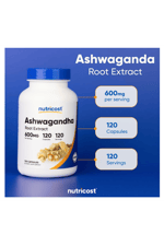 Nutricost Asvaganda Root Extract Herbal Supplement 600mg, 120 Capsules.