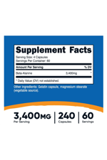 Nutricost, Beta-Alanine, 3,400 mg, 240 Capsul.Abd Menşei.41.