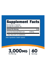 Nutricost Grass Fed Desiccated Beef Liver 3000mg Per Serv (750mg Per Cap), 240 Capsul 60 Servings.Abd Menşei
