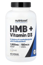 Nutricost HMB (1500mg) and Vitamin D3 (6000 IU) Supplement - 240 Capsules.
