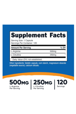 Nutricost L-Arginine L-Citrulline Complex 750mg, 120 Capsules.Abd Menşei.36.