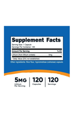 Nutricost  Lithium Orotate 5mg, 120 Veggie Capsul.USA.40.