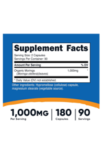 Nutricost Moringa  500mg, 180 Capsules (90 Servings) Abd Menşei