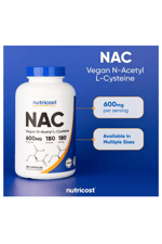 Nutricost N-Acetyl L-Cysteine (N.A.C) 600mg, 180 Capsules.Abd Menşei.
