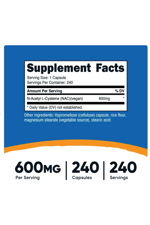 Nutricost N-Acetyl L-Cysteine (N.A.C) 600mg, 240 Vegetarian Capsules.43.