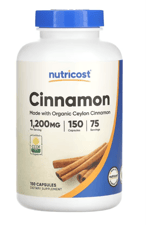 Nutricost Organic Cinnamon (Ceylon Cinnamon) 1,200mg Serving, 150 Capsul.