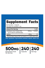 Nutricost Pantothenic Acid (Vitamin B5) 500mg, 240 Capsul.Abd Meşei.