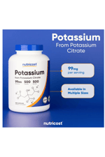 Nutricost Potassium Citrate 99mg, 500 Capsules.Abd Menşei.
