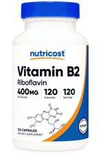 Nutricost Vitamin B2 (Riboflavin) 400mg, 120 Capsules .Abd Menşei.