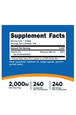 Nutricost Vitamin D3 2000 iu Softgels, 240 Softgels.Abd Menşei.