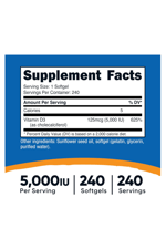 Nutricost Vitamin D3 5,000 IU (125mcg), 240 Softgels.Abd Menşei.