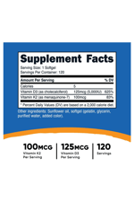 Nutricost Vitamin K2 (MK7) (100mcg) + Vitamin D3 (5000 IU) 120 Softgels.Abd Menşei.