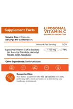 NutriFlair Liposomal Vitamin C 1700mg, 180 Capsul - High Absorption, Fat Soluble VIT C, Antioxidant, Higher Bioavailability Immune System Support & Collagen Booster.