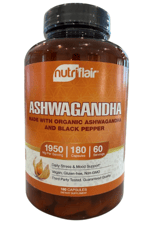 NutriFlair Organic Asvaganda  Root Extract Black Pepper  - 180 Capsul  Made in USA.
