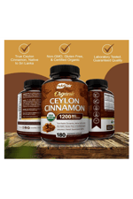 NutriFlair Organic Ceylon Cinnamon (100% Certified Organic Ceylon Cinnamon) 1200mg per Serving, 180 Capsul.USA.