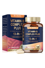 Totaria Healt B Complex Plus with Vitamin B1, B2, B3 (Niacinamide), B4, B5, B6, B7 (Biotin), B8 (Inositol), B9 (Folate), B12, C, D3, K2 - Energy, Nerve, Immune, Skin Support - 120 Vegan Capsules.Abd Menşei.