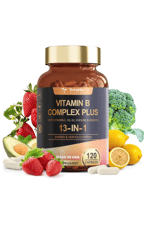 Totaria Healt B Complex Plus with Vitamin B1, B2, B3 (Niacinamide), B4, B5, B6, B7 (Biotin), B8 (Inositol), B9 (Folate), B12, C, D3, K2 - Energy, Nerve, Immune, Skin Support - 120 Vegan Capsules.Abd Menşei.