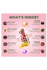 Totaria Healt Beef Organ for Women - Beef Liver, Kidney, Heart,Uterus Tissue - Balance Hor mo nes  Ove rall Ener gy - Grass Fed, Pasture Raised - Natural Iron  with Fo late - 120 Capsul.
