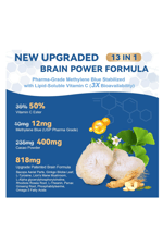 Totaria Healt Methylene Blue 120 Capsul 13 in 1 Upgrade Patented Brain Formula with Vitamin C Ester, Bacopa, Phosphatidylserine, Omega-3 Fatty Acids - Memory, Focus, Clarity, Cognitive.