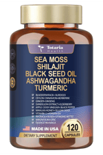 Totaria Healt  Sea Moss Black Seed Oil Ginger Shilajit with Bladder Burdock Ceylon Cinnamon Berberine ACV Manuka VIT C  D3, 120 Caps.Abd Menşei.45.
