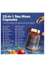 Totaria Healt  Sea Moss Black Seed Oil Ginger Shilajit with Bladder Burdock Ceylon Cinnamon Berberine ACV Manuka VIT C  D3, 120 Caps.Abd Menşei.45.