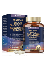 Totaria Healt  Sea Moss Black Seed Oil Ginger Shilajit with Bladder Burdock Ceylon Cinnamon Berberine ACV Manuka VIT C  D3, 120 Caps.Abd Menşei.45.