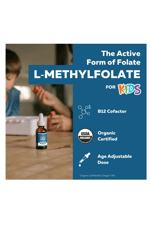 Triquetra Organic Kids L-Methylfolate + Methyl B12 Cofactor-MTHFR Sublingual Form-5-MTHF, Superior Form of Folate-Adjustable Dosing for All Ages-Mood,Behavior,Cognition 30ml.