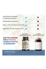 VINATURA Berberine HCL & Ceylon Cinnamon - Red Yeast Rice & CoQ10 1300mg  Healthy Levels with Green Tea Extract, Resveratrol, Magnesium, Glycinate, Chromium Picolinate 60 Capsul.53.