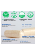 VINATURA Berberine HCL & Ceylon Cinnamon - Red Yeast Rice & CoQ10 1300mg  Healthy Levels with Green Tea Extract, Resveratrol, Magnesium, Glycinate, Chromium Picolinate 60 Capsul.53.