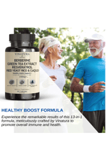 VINATURA Berberine HCL & Ceylon Cinnamon - Red Yeast Rice & CoQ10 1300mg  Healthy Levels with Green Tea Extract, Resveratrol, Magnesium, Glycinate, Chromium Picolinate 60 Capsul.53.