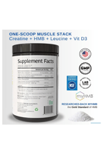 VINATURA HMB Creatine Leucine  465gr - 5g Creatine Monohydrate, 3g HMB, 3g L-Leucine - Vitamin D3, Vegan Lemonade Flavor, Muscle  Strength Support - 30 Servis.