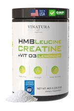 VINATURA HMB Creatine Leucine  465gr - 5g Creatine Monohydrate, 3g HMB, 3g L-Leucine - Vitamin D3, Vegan Lemonade Flavor, Muscle  Strength Support - 30 Servis.