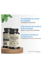 VINATURA Kanna Zembrin  Panax Ginseng  Asvaganda *Brain Health, Stress Relief Support* 60 Caps.Usa Menşei.4052