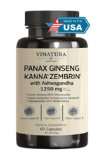 VINATURA Kanna Zembrin  Panax Ginseng  Asvaganda *Brain Health, Stress Relief Support* 60 Caps.Usa Menşei.4052