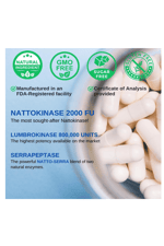 VINATURA Lumbrokinase, Nattokinase, Serrapeptase (Natto-Serra) 60 Caps. Usa Menşei..54.