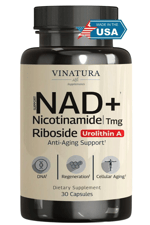 VINATURA NAD Nicotinamide Riboside Resveratrol with Urolithin A and TMG - Advanced NAD+ for Women  Men, Supports Anti-Aging - 30 Vegan Capsul.