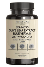 VINATURA Organic SEA MOSS  Blue Vervain - with Black Seed Oil, KSM 66 - Ginger, Burdock Root - 1250mg 60 Capsul. Made ın Usa.53.