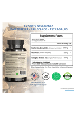 VINATURA Pao Pereira + PAU D'Arco, Astragalus - 1300MG, USA Made & Tested, Stem Cells and Immune Support, 60 Capsules.53E
