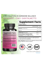 VINATURA Spearmint Leaf- Enhanced with DIM  Saw Palmetto, for Unwanted Hair, Women' Health  Skin *USA Made Tested- 1380mg  60 Capsul.Abd