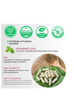 VINATURA Spearmint Leaf- Enhanced with DIM  Saw Palmetto, for Unwanted Hair, Women' Health  Skin *USA Made Tested- 1380mg  60 Capsul.Abd