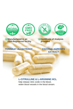 VINATURA Tongkat Alı & Fadogia Agrestis - 1200mg, L-Citrulline and L-Arginine, 60 Capsul.Made ın Usa.54.